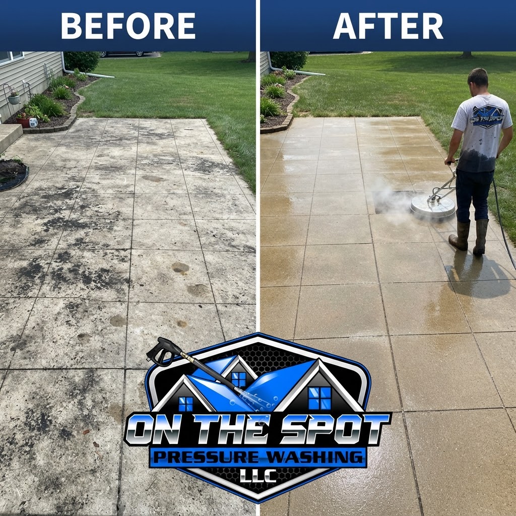 Residential Patio and Driveway Pressure Washing Before and After