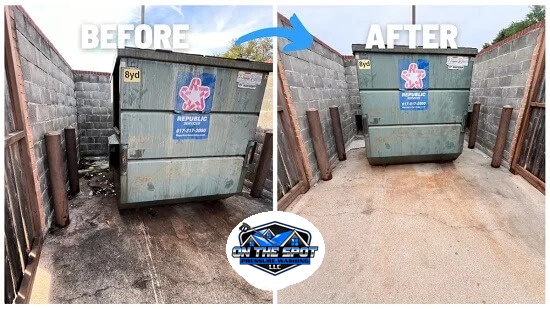 Outdoor Dumpster Corral Before and After Degreasing