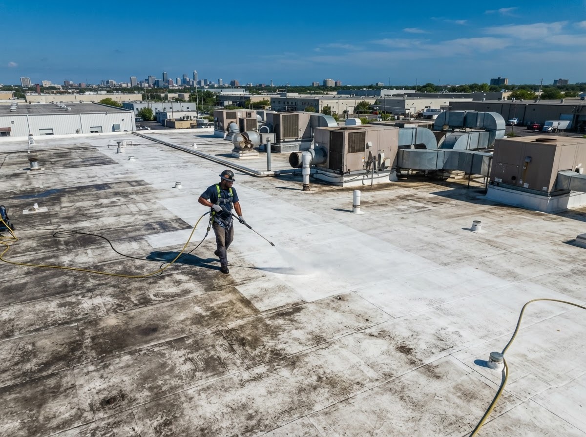 Commercial TPO Flat Roof Soft-Wash